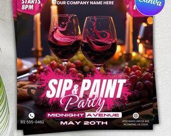 Sip And Paint Flyer, Paint Party Flyer, DIY Flyer Template Design, Premade Business Event Flyer, Sip and Shop Flyer, Canva Template,Editable