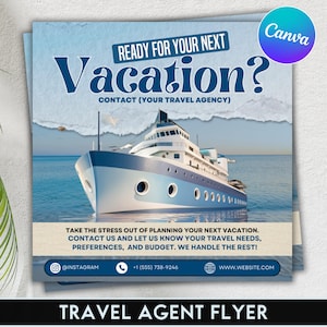 Travel Agent Flyer, DIY E-Flyer Template, Travel Flyer, Vacation Flyer, Travel Agency, Social Media Flyer, Canva Editable, Instant Download
