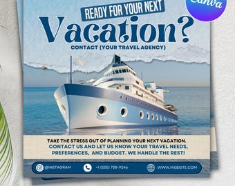 Travel Agent Flyer, DIY E-Flyer Template, Travel Flyer, Vacation Flyer, Travel Agency, Social Media Flyer, Canva Editable, Instant Download