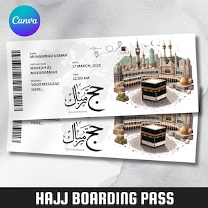 Carte d'embarquement pour le Hajj, carte d'embarquement pour la Omra Moubarak modifiable, billet d'avion pour le Hajj, cadeau de la Omra à La Mecque, billet de voyage islamique, cadeau de voyage à la Omra