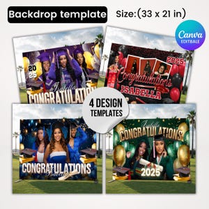 Graduation Backdrop Bundle, 4 Editable Graduate Backdrops, Canva Grad Party Decor,Class of 2025 Backdrop,Grad Backdrop,Grad Party Backdrop