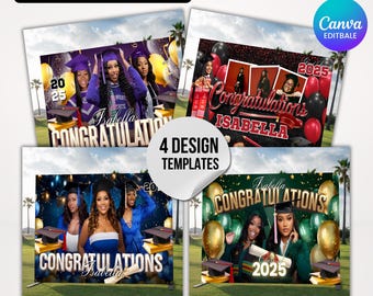 Graduation Backdrop Bundle, 4 Editable Graduate Backdrops, Canva Grad Party Decor,Class of 2025 Backdrop,Grad Backdrop,Grad Party Backdrop