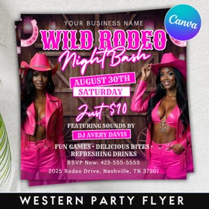 Western Party Flyer, Night Club Flyer, Summer Pool Party Flyer, Cowgirl Party, Social Media Flyer, Editable Canva Template, Instant Download