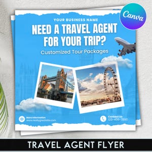 Travel Agent Flyer, DIY E-Flyer Template, Travel Flyer, Vacation Flyer, Travel Agency, Social Media Flyer, Canva Editable, Instant Download