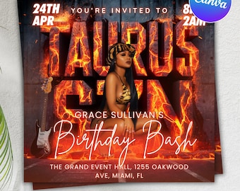 Taurus Season Party Flyer, Birthday Szn Flyer, Taurus Invitation Flyer, Taurus Birthday Event, Social Media Flyer, Premade Flyer Template