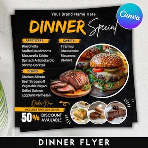 Dinner Sale Flyer, Sunday deal Special Flyer Restaurant Food menu business flyer, Editable Flyer Canva Template, Dinner special Flyer Canva