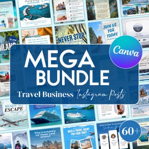 Travel Agent Instagram Post Bundle, 60+ Travel Agent Social Media Templates. Travel Agency Business Posts Bundle, Editable Canva Template
