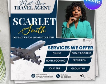 Travel Agent Flyer, DIY E-Flyer Template, Travel Flyer, Vacation Flyer, Travel Agency, Social Media Flyer, Canva Editable, Instant Download