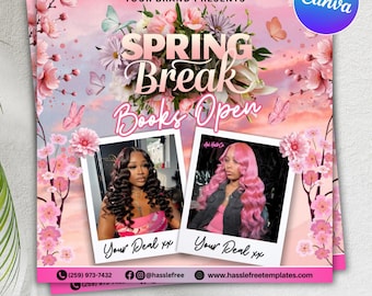 Spring Booking Flyer, Spring Sale, Spring Break Sale Flyer, DIY Flyer Template Design, Spring Flyer, Hair Lash Nail Makeup Braids Wigs Canva