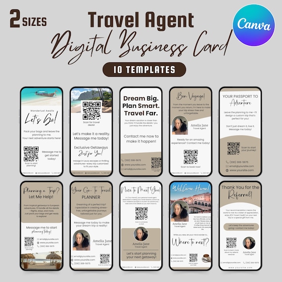 Travel Agent Digital Business Cards, Digital Business Card, Qr Code Business Card Template, Digital Business Card, Editable,instant Download
