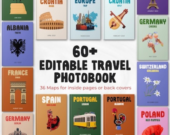 60+ Travel Photo Book Templates, Custom Travel Book, Coffee Table PhotoBook, Europe Luxury Printed Travel Memory Book, Canva Template
