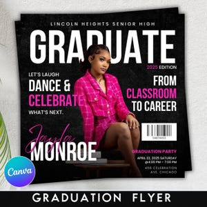 Graduation Invite Magazine Style, Graduate Flyer, Graduation Party, Grad She Did It Party, Class Of 2025 Flyer, Grad Announcement Flyer
