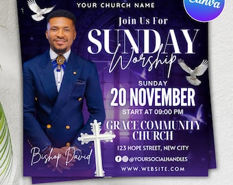 Church Flyer, Editable Canva Church Flyer, Church Flyer Template, Diy Church Conference Flyer, Conference Flyer, Church Service Flyer