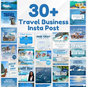 Travel Agent Instagram Post Bundle, 30+ Travel Agent Social Media Templates. Travel Agency Business Posts Bundle, Editable Canva Template
