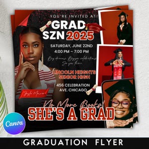Graduate Flyer, Graduation Party, Graduation Invitation, Grad She Did It Party, Class Of 2025 Flyer, Grad Announcement Flyer, Canva Template