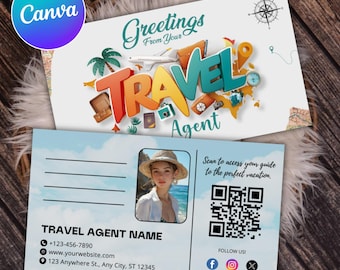 Reiseagent Visitenkarte, Visitenkarte Reisethema, Postkarte Thema Visitenkarte, Reise Visitenkarte, Reiseagent Karte Canva Template