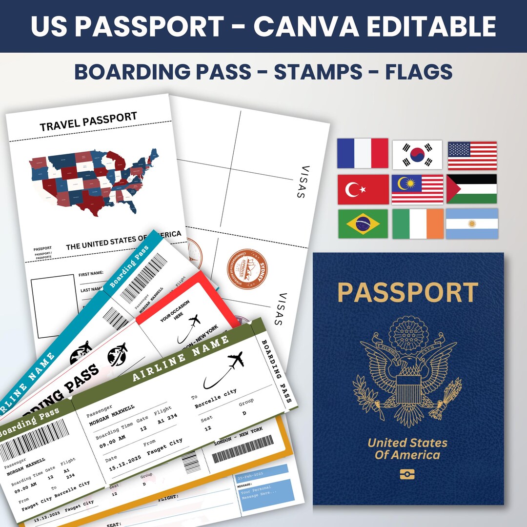 Editable Us Passports for Kids, Printable Passport for Kid for Playing ...
