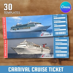 Carnival Cruise Boarding Pass, afdrukbaar ticket verrassing vakantiereis, cadeau cruise vakantiereis, bewerkbaar canvas-sjabloon direct downloaden
