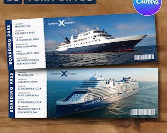 Printable Celebrity Cruise Ticket, Cruise Surprise Boarding Pass, Cruise Surprise Ticket, Cruise Ticket Template, Editable Ticket Canva