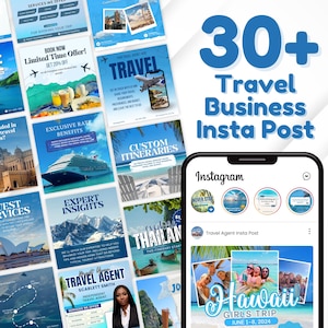 Travel Agent Instagram Post Bundle, 30+ Travel Agent Social Media Templates. Travel Agency Business Posts Bundle, Editable Canva Template