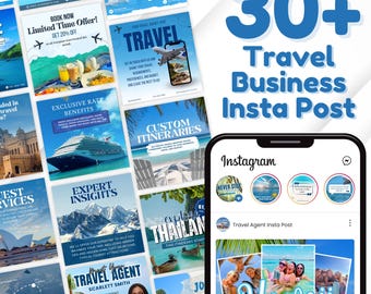 Travel Agent Instagram Post Bundle, 30+ Travel Agent Social Media Templates. Travel Agency Business Posts Bundle, Editable Canva Template