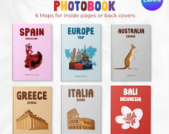 Travel Photo Book Templates, Travel Print Photo Book Covers Fully Customizable, Europe Luxury Printed Photo Book Models, Canva Template