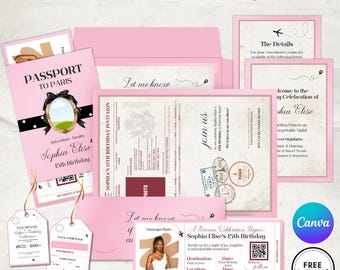 Printable Birthday Passport Invite, Passport Template, Destination Boarding Pass Invitation, Editable Passport Invitations, Editable Canva