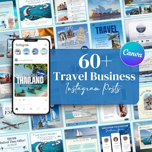 60+ Travel Agent Instagram Post, Travel Agent Social Media Templates. Travel Agency business Posts Bundle, Canva Editable, Instant Download