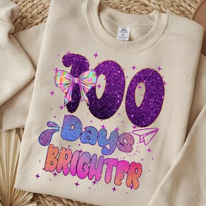 100 Days of School Girl Shirt PNG, Kids Glitter Png, Kids Coquette Kindergarten, 100 Days Brighter, Sparkle 100 days Glitter Png