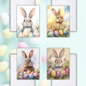 Watercolor Easter Bunny Cards: Springtime Note Card Set
