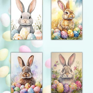 Watercolor Easter Bunny Cards: Springtime Note Card Set