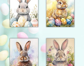 Watercolor Easter Bunny Cards: Springtime Note Card Set
