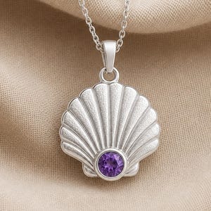 Handcrafted Amethyst Shell Pendant Necklace, 925 Sterling Silver Marine Jewelry, Meaningful Keepsake