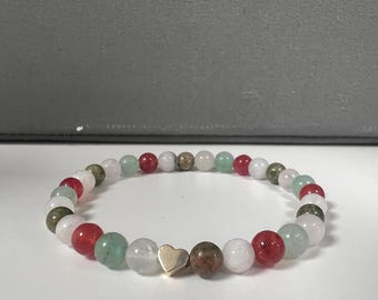 Fertility Crystal Bracelet: Genuine Gemstone Beads, 18k Gold Heart