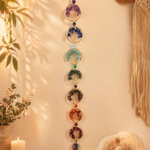 7 Chakra Crystal Hanging | Tree of Life Wall Decor | Healing Crystals Wall Hanging | Spiritual Home Decor | Meditation Room Decor