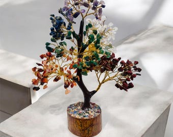 Seven Chakra Crystal Tree, Gemstone Bonsai Tree, Healing Crystals