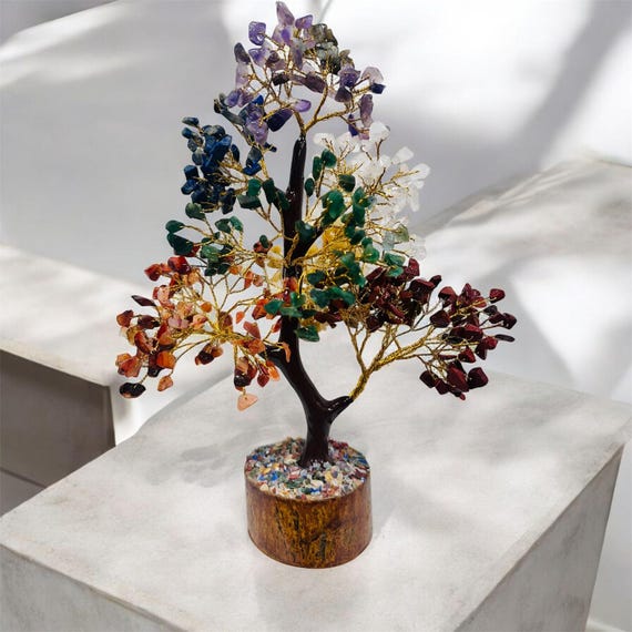 Albero Dei 7 Chakra In Cristallo - Feng Shui, Porta Fortuna, Decorazione Zen