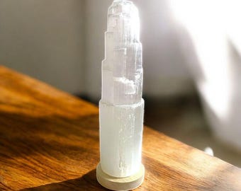 Grote selenietkristallen torenlamp, Marokkaans seleniet, energiereiniging