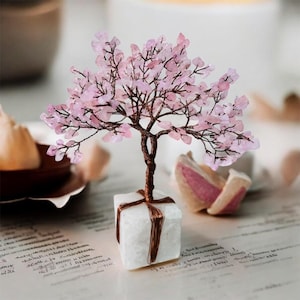 Rose quartz crystal Tree, Bonsai Tree of life Genuine copper Wire wrapped tree Gem tree, healing crystal, Christmas Home Decor Gift
