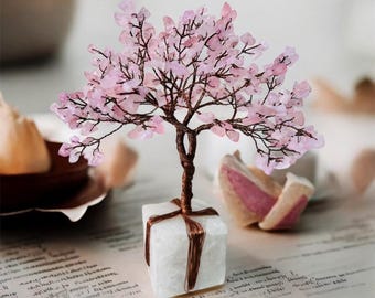 Rose quartz crystal Tree, Bonsai Tree of life Genuine copper Wire wrapped tree Gem tree, healing crystal, Christmas Home Decor Gift
