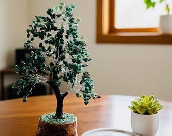 Green Jade Crystal Money Tree, Feng Shui Office Decor