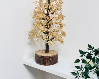 Handmade Citrine Crystal Tree, Wooden Base, Spiritual Home Decor