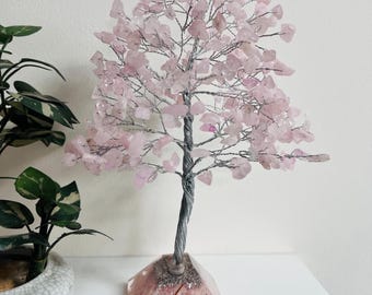 Rose quartz crystal tree, hand crafted tree of life , Positive Energy Bonsai tree Spiritual Decor for Home & Office