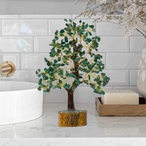 Green Jade Crystal Tree of Life: Healing Gemstone Decor.