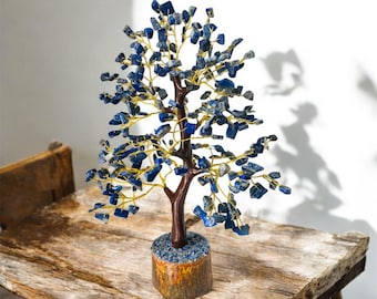 Lapis Lazuli Crystal Tree, Wire Wrapped Gem Bonsai, Chakra Healing Decor