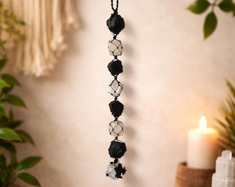 Selenite & Black tourmaline Hanging For Protection
