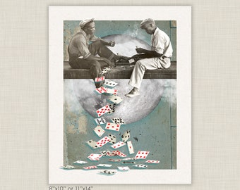 The Card Cheat, collage wall art print for unique home and office decor or gift, game room art