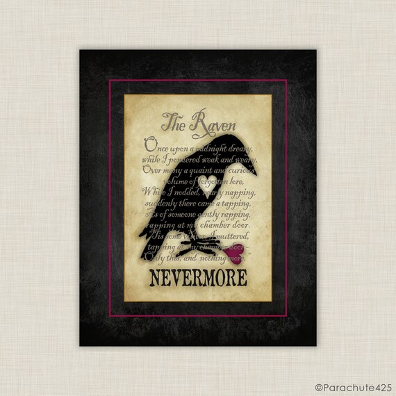 Edgar Allan Poe Art Nevermore The Raven Print Goth Home Etsy