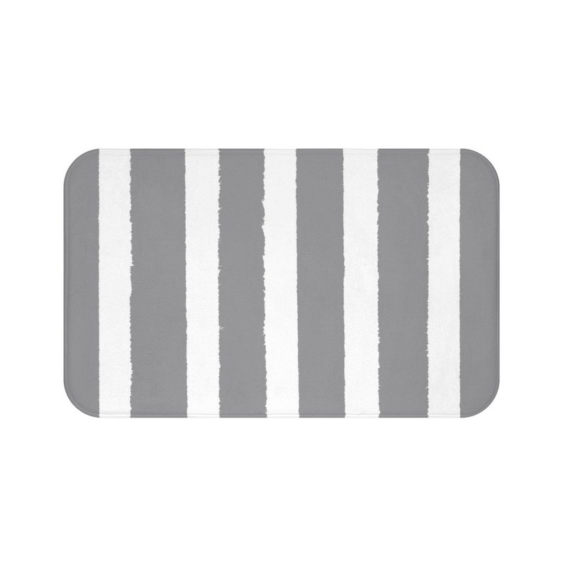 grey striped bath mat