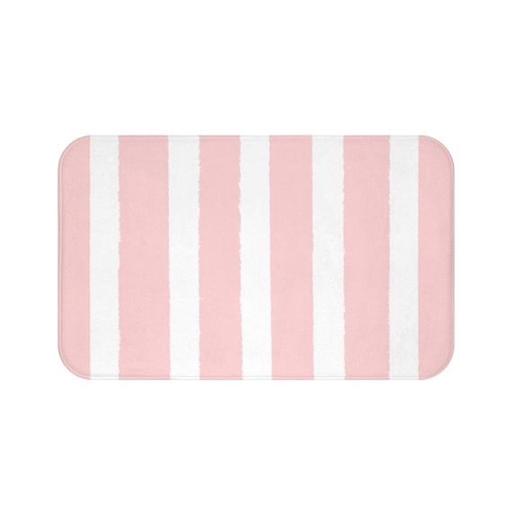 Bath Mat Blush Pink and White Bath Mat Striped Bath Mat Etsy